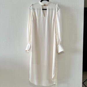 Zimmermann White V-Neck Dress with Belt and Long Sleeves